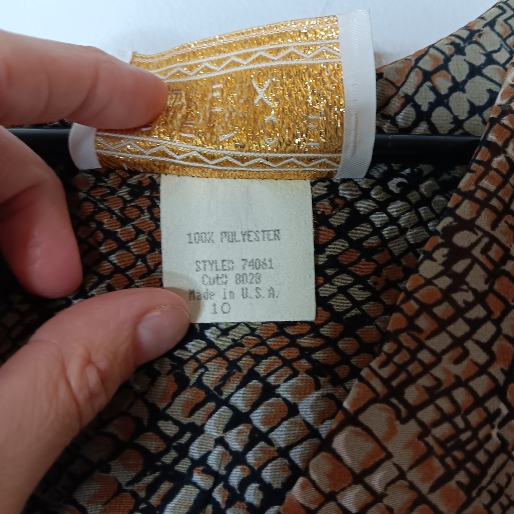 VTG Y2K Spencer Alexis Midi Dress 10 Orange Brown Snakeskin Fairy Goblincore - Picture 5 of 10